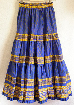 Provence tiered skirt, long (Lourmarin. blue x yellow)